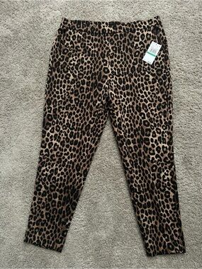 Michael Kors Leopard Print Skinny Pants Womens L Stretch Ankle Pockets 26”inseam